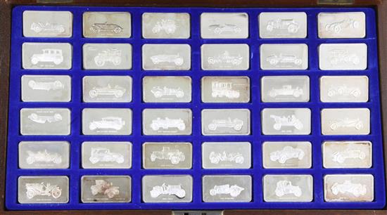 A 1970s cased collection of thirty six silver ingots The Lord Montagu Collection of Great Cars, by John Pinches,